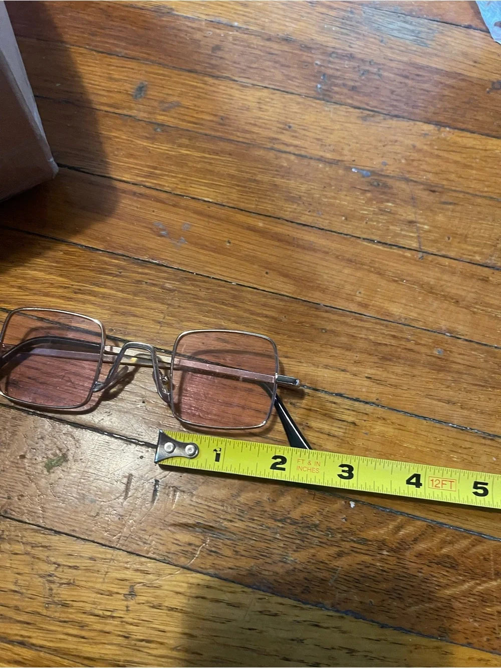 Unisex Gold Square Pink Tinted Sunglasses
